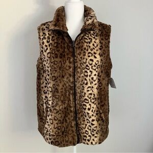 Anthony Richards Reversible Vest Womens Large Animal Print Faux Fur Brown SIZE L